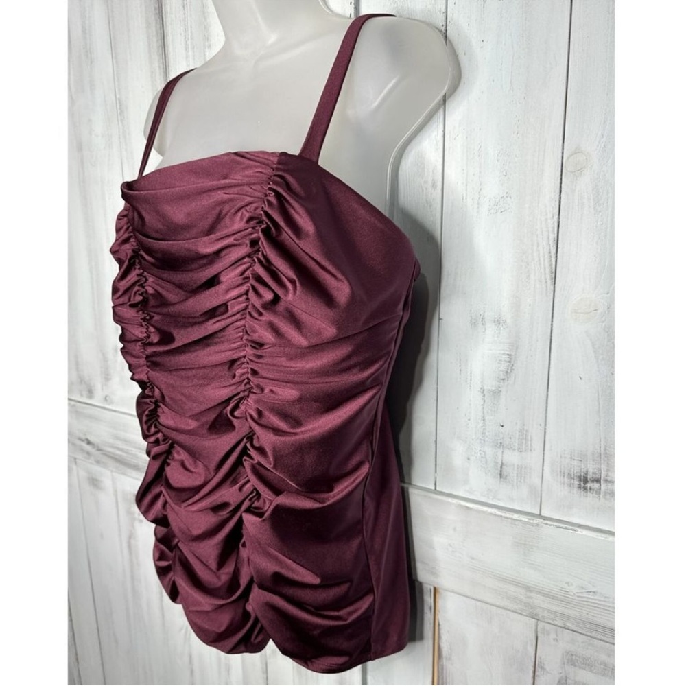 NWT Swim by Cacique Ruched Tankini Top, Nylon Spandex, Purple Wine, Size 18 - Picture 15 of 15
